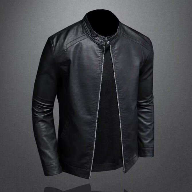 Spring Autumn Leather Jacket Men Stand Collar Slim Pu Leather Jacket Fashion Motorcycle Causal Coat Mens Moto Biker Leather Coat