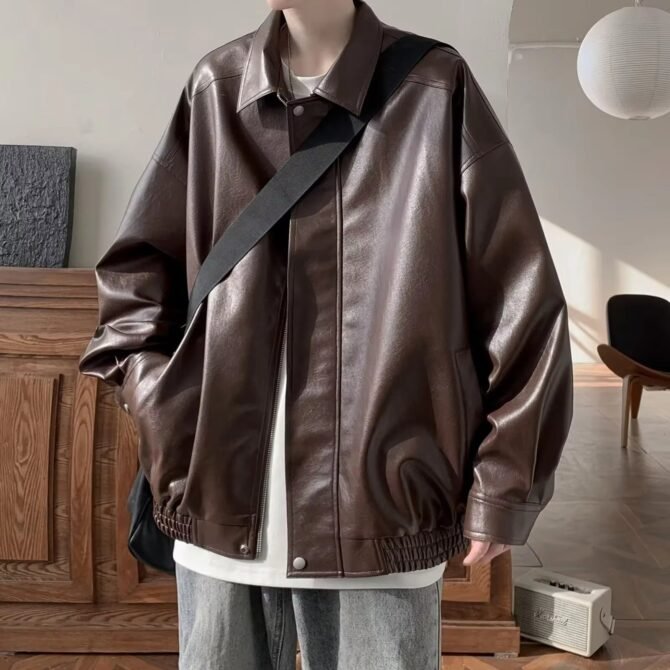 Vintage American Style Leather Jacket for Men High-End Feel Loose-Fit Faux Leather Jacket Trendy Brand Autumn Winter Season