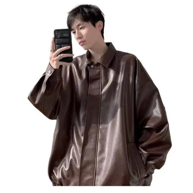 Vintage American Style Leather Jacket for Men High-End Feel Loose-Fit Faux Leather Jacket Trendy Brand Autumn Winter Season