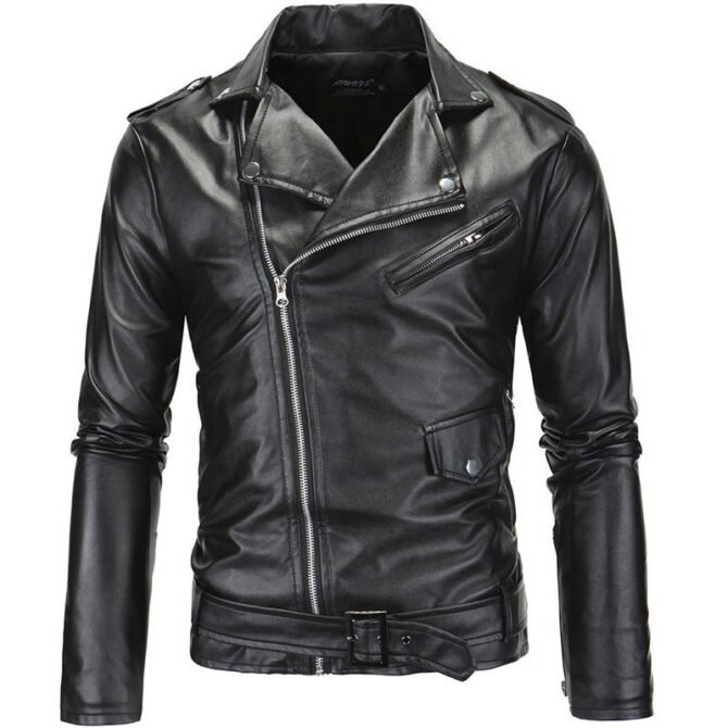 The best Slim Casual Leather Jacket With Lapel mens Diagonal Zipper