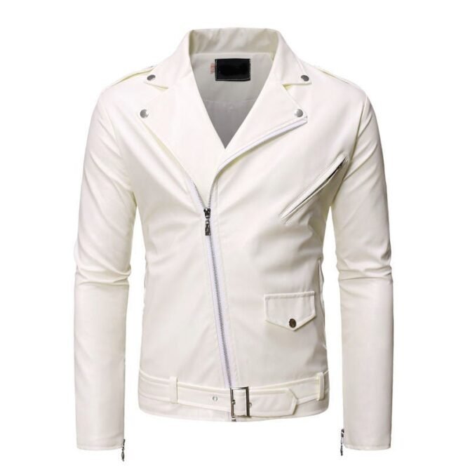 The best Slim Casual Leather Jacket With Lapel mens Diagonal Zipper