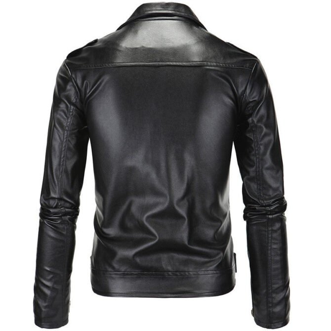 The best Slim Casual Leather Jacket With Lapel mens Diagonal Zipper